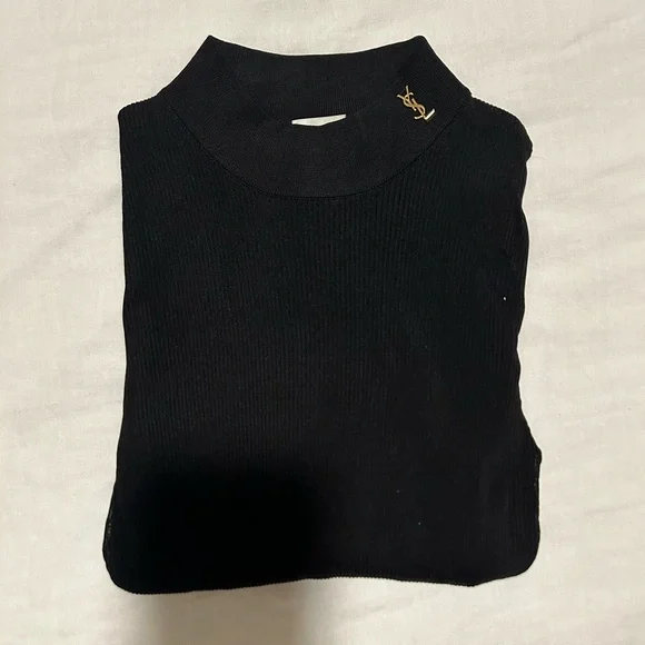 YSL Ribbed Silk Turtleneck Top